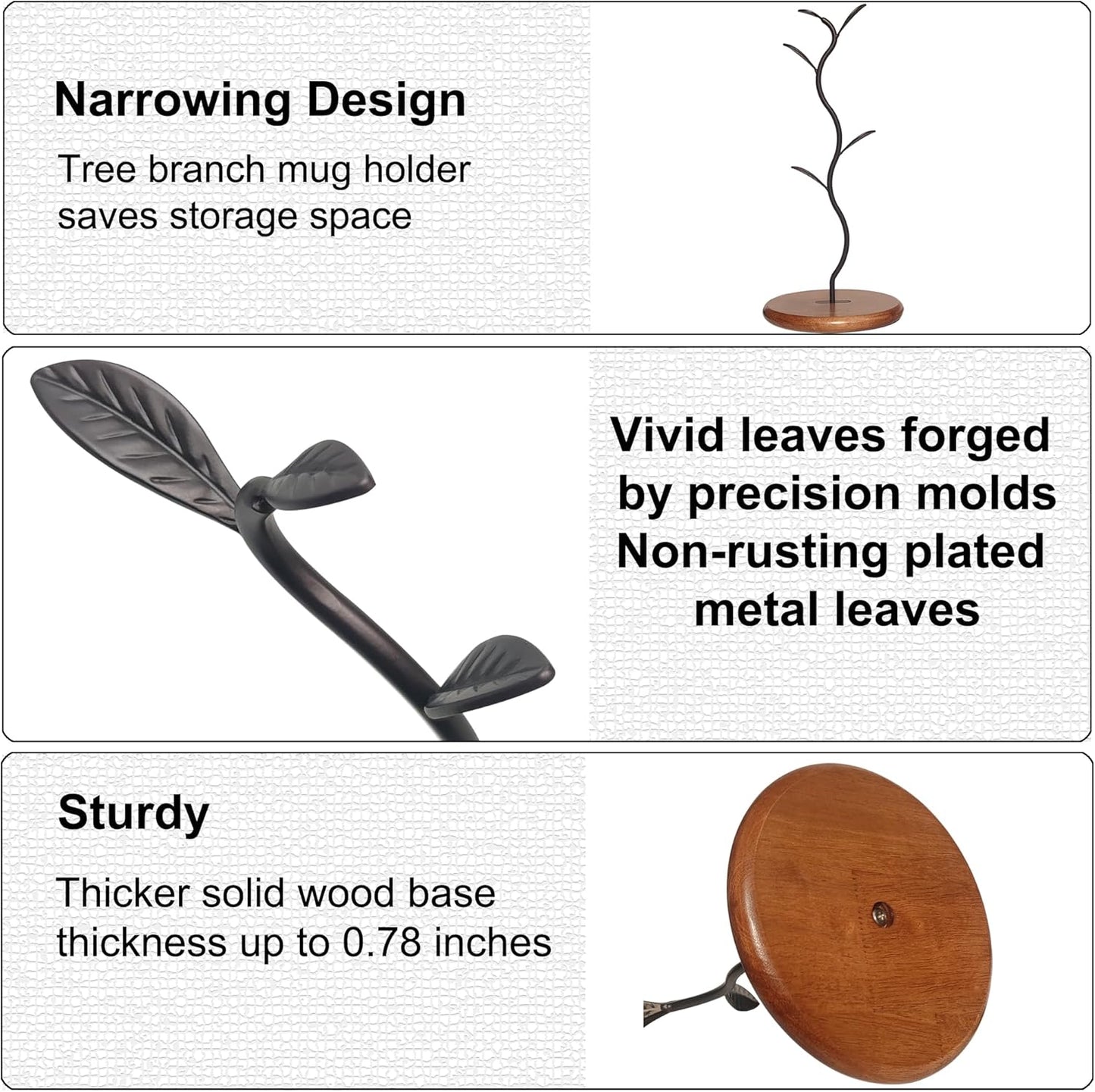 Coffee Mug Holder Tree Rack for Counter,Leaf Shaped Tea Cup Mug Holder Stand for Countertop,Perfect Coffee Bar Accessory & Kitchen Home Organizer Black