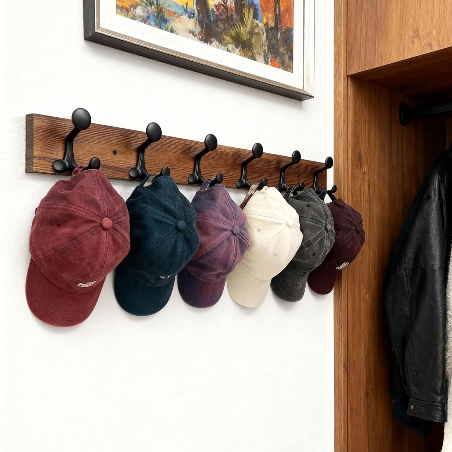 SKOLOO 36-Inch Wood Coat Rack Wall Mount with 6 Triple Hooks - Ideal for Family Entrances, Classrooms, and Pet Supplies Storage - Perfect Coat Hooks for Wall,Charred Golden Brown