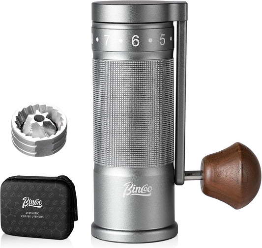Bincoo Foldable Manual Coffee Grinder with External Adjustable Setting,Coffee Bean Grinder with Portable Storage Bag,Stainless Steel Burr Grinder Suitable for Home, Office and Travel for Use(Gray)