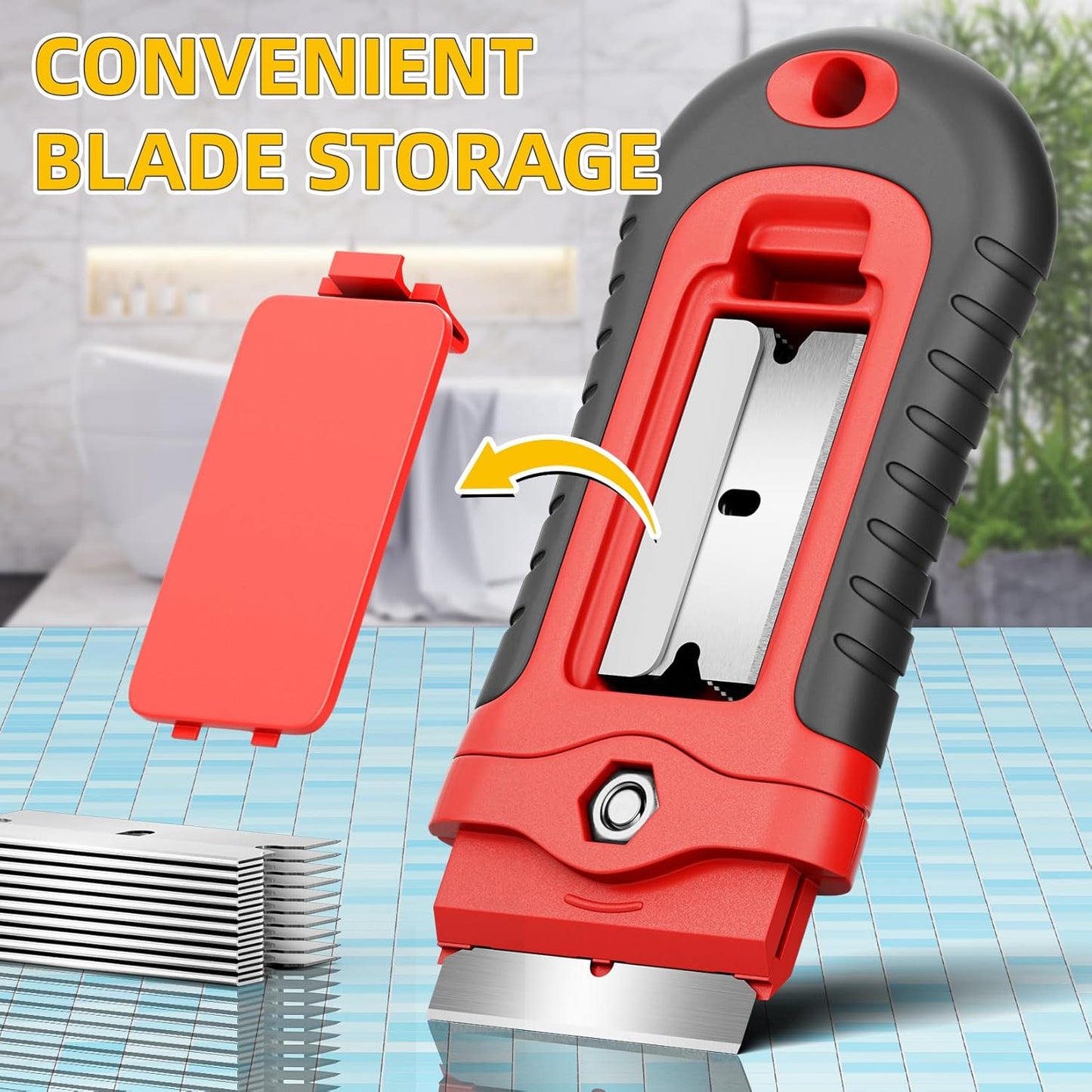 DIYSELF 1 Pack Razor Blade Scraper with 15 Extra Blades, Scraper Tool for Cleaning Window, Paint, Cooktop, Oven, Glass Stove Top Scraper, Razor Scraper with Buit-In Blade Storage