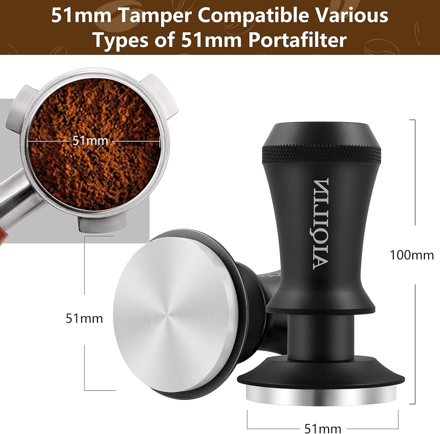 Espresso Tamper, Constant 30lb Coffee Tamper with double Calibrated Spring Loaded, Stainless Steel double spring loaded Coffee Tamper Fits for All Portafilters- Flat Base (51mm, BLACK)