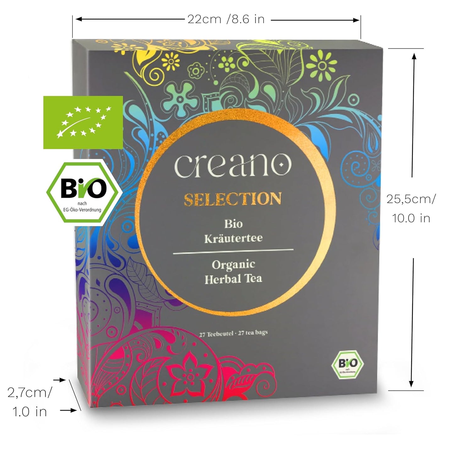 Creano Organic Herbal Tea Sampler Gift Set - Tea Gift Box - 27 Organic Tea Bags in 9 Different Varieties 54 g