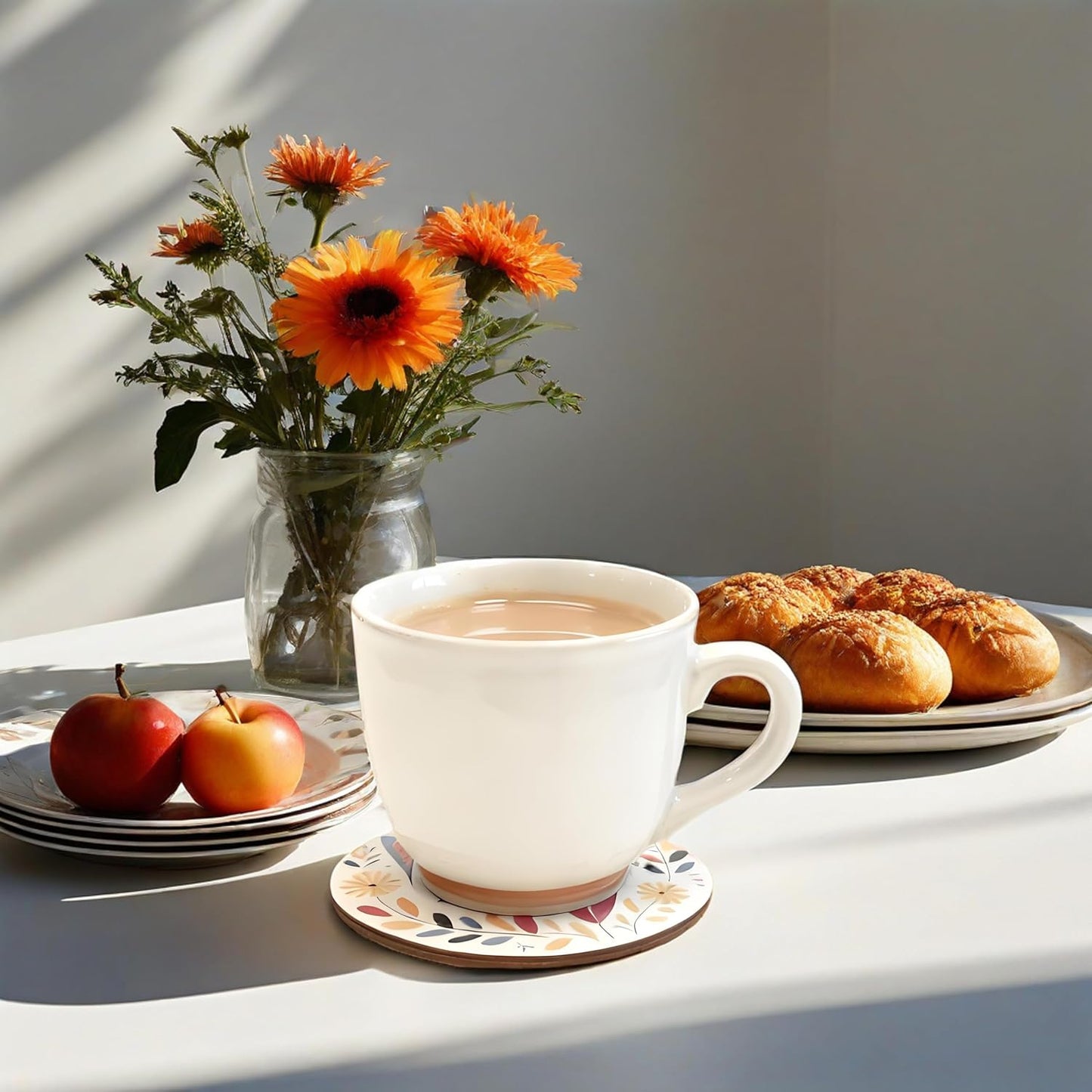 Coasters Set of 6, Wood Coasters for Drinks - Handcrafted Cat Design Thick Heat-Resistant for Beer, Coffee, Office, Bar, Farmhouse Home Decor, Tabletop Protection, for All Cups