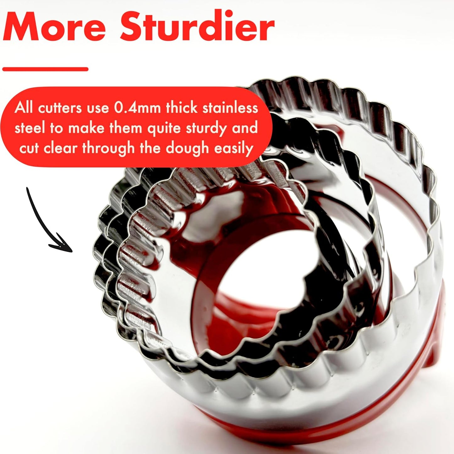 3 Pcs Fluted Round Biscuit Cutters with Handle 3" 3.5" 4", Scalloped Biscuit Cookie Cutter Set, 0.4mm Stainless Steel, 2-Inch Deep Design