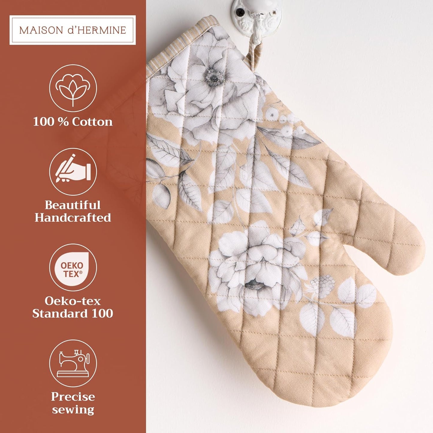 Maison d' Hermine Oven Gloves 100% Cotton Oven Mitt 7" x 13" with Loop Heat Resistant, BBQ, Cooking Gloves, Baking, Grilling, Kitchen, Handling Hot Pans (Pack of 1, Pretty Autumn)