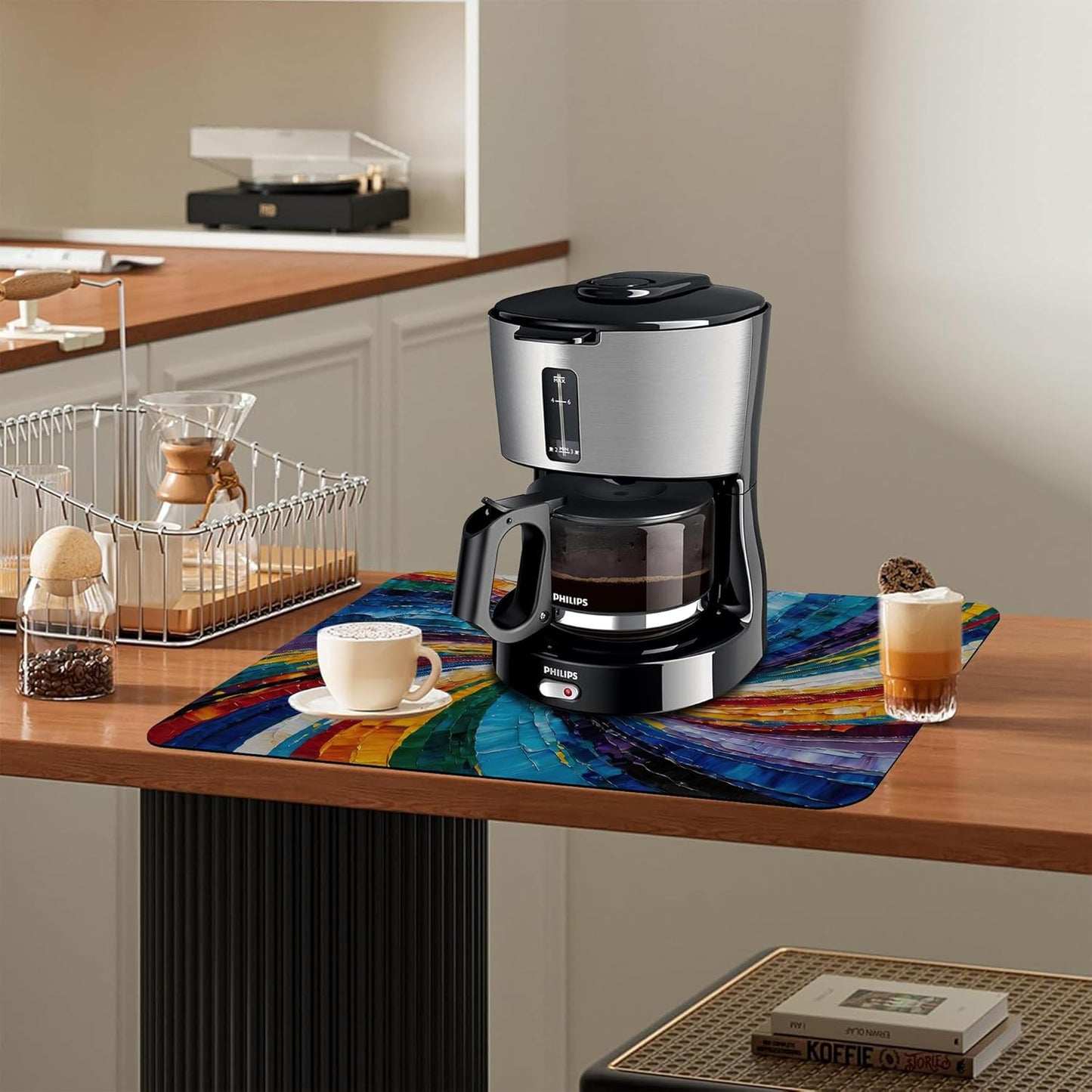 Kitchen Mat Swirl Colorful Textured Dish Drying Mat 16"x24" Bsorbent Coffee Maker Mat for Sink Dishes or Under Rack Kitchen Counter Accessories Absorbent Hide Stain Rubber Backed Dish Drying Pad