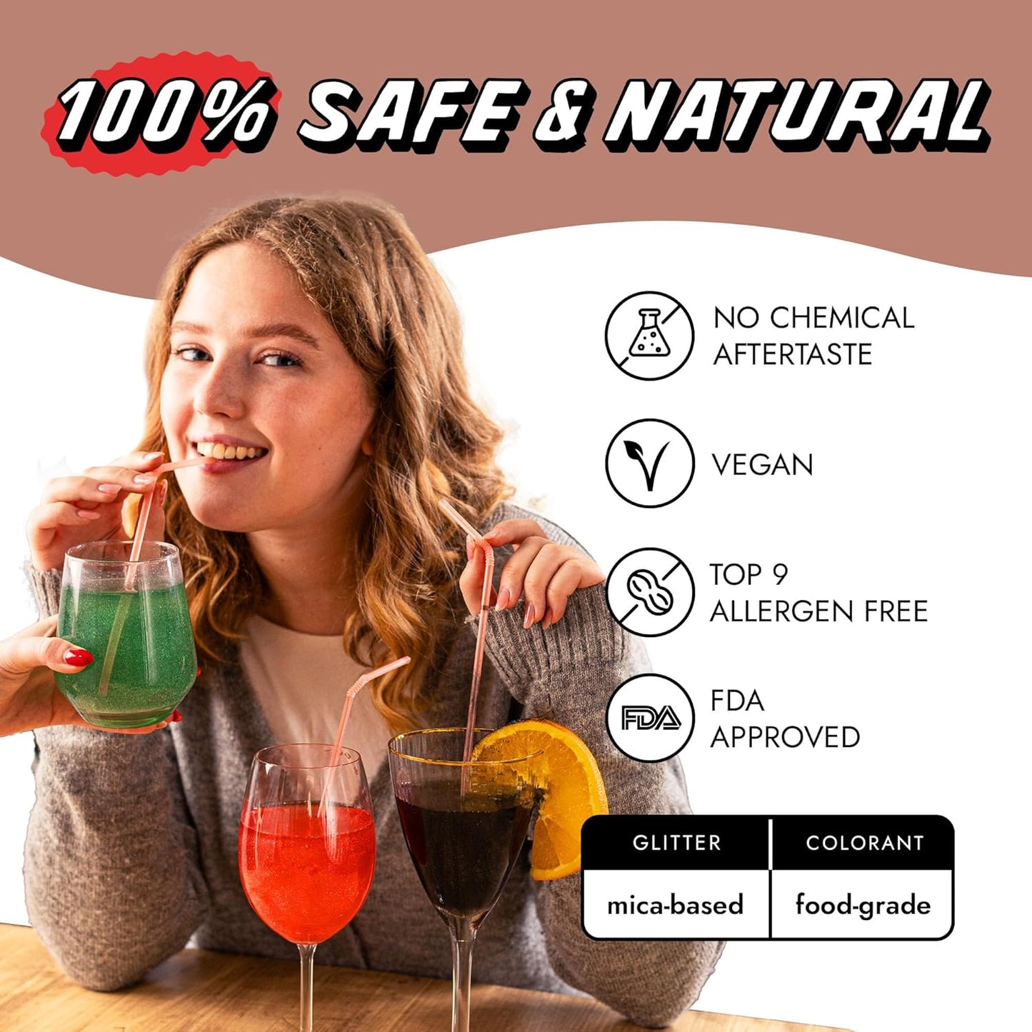 MONÉGASQUE Brown Edible Glitter for Drinks 10g – Halloween Edible Glitter for Cakes & Cocktails – Brown Sprinkles for Food & Cake Decorating – Drink Shimmer Powder Spray Dust for Cocktail Decorations