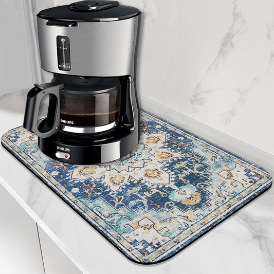 Bohemian Textile Rug Texture Dish Drying Mat,12"X19" Absorbent Fast Dish Drying Mat for Kitchen Counter Pot and Pan, Kitchen Accessories