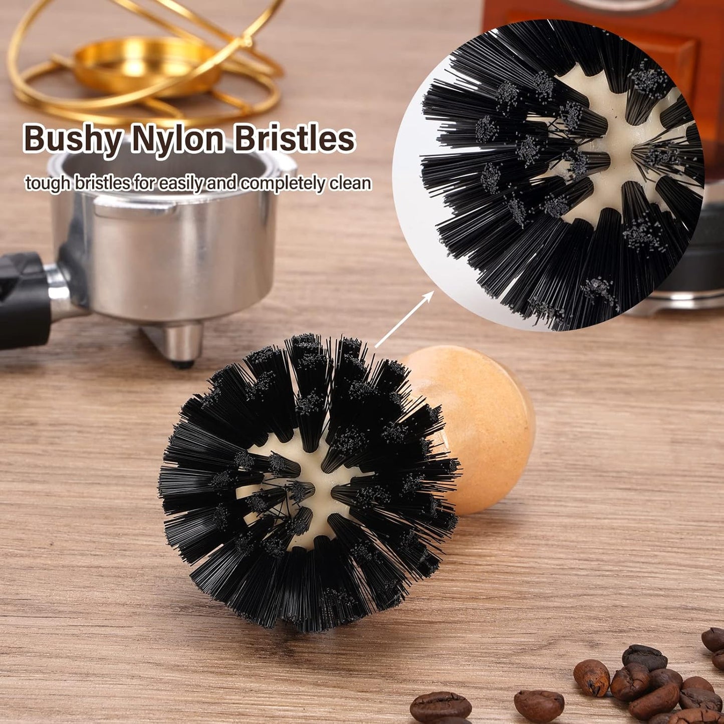 Coffee Portafilter Basket Cleaning Brush, Stiff Bristles and Wood Handle Coffee Accessories, Coffee Filter Brush Fits for 54mm/58mm Espresso Barista Machine Cleaning Tool
