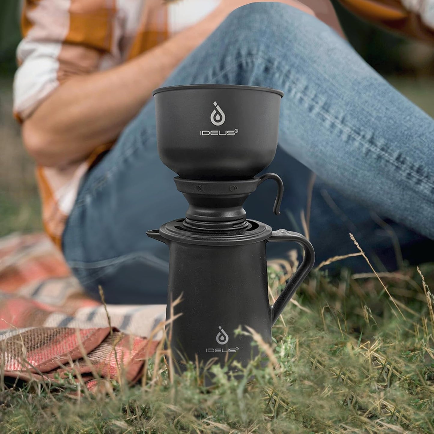 IDEUS Brew Pour Over Dripper, Portable Stainless Steel Reusable Filter Manual Camp Coffee Maker BPA-Free for Home, Office & Camping (Camp Dripper-Black)