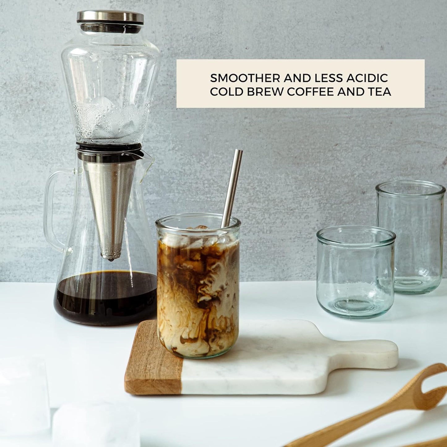 Ice Dripper Cold Brew Coffee Maker - Fire Toughened Borosilicate Glass Pitcher - 304 Stainless Steel Filter - 500ml - Cafe Crush Club