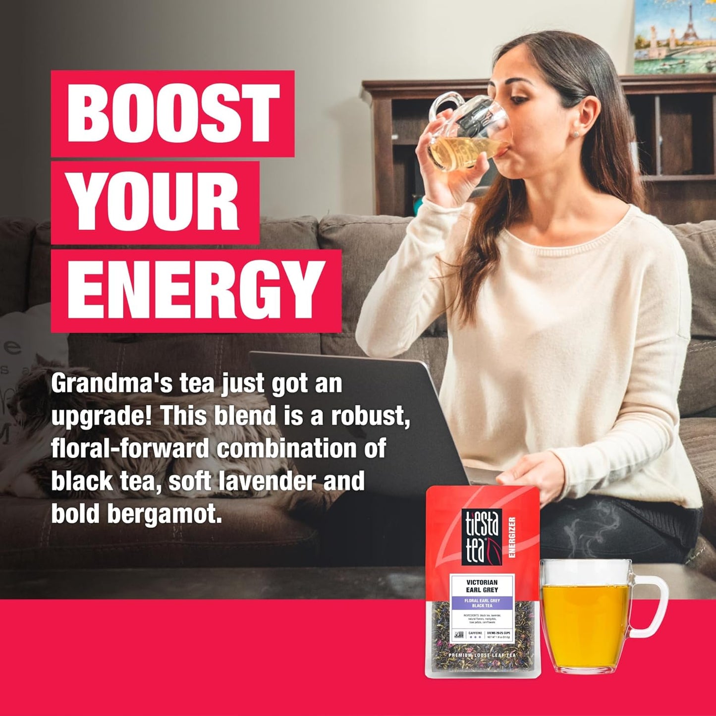 Tiesta Tea - Victorian Earl Grey, Loose Leaf, Floral Earl Grey Black Tea, Premium Blend, High Caffeinated Black, Make Hot or Iced Brews Up to 25 Cups, 1.8 Ounce Resealable Pouch