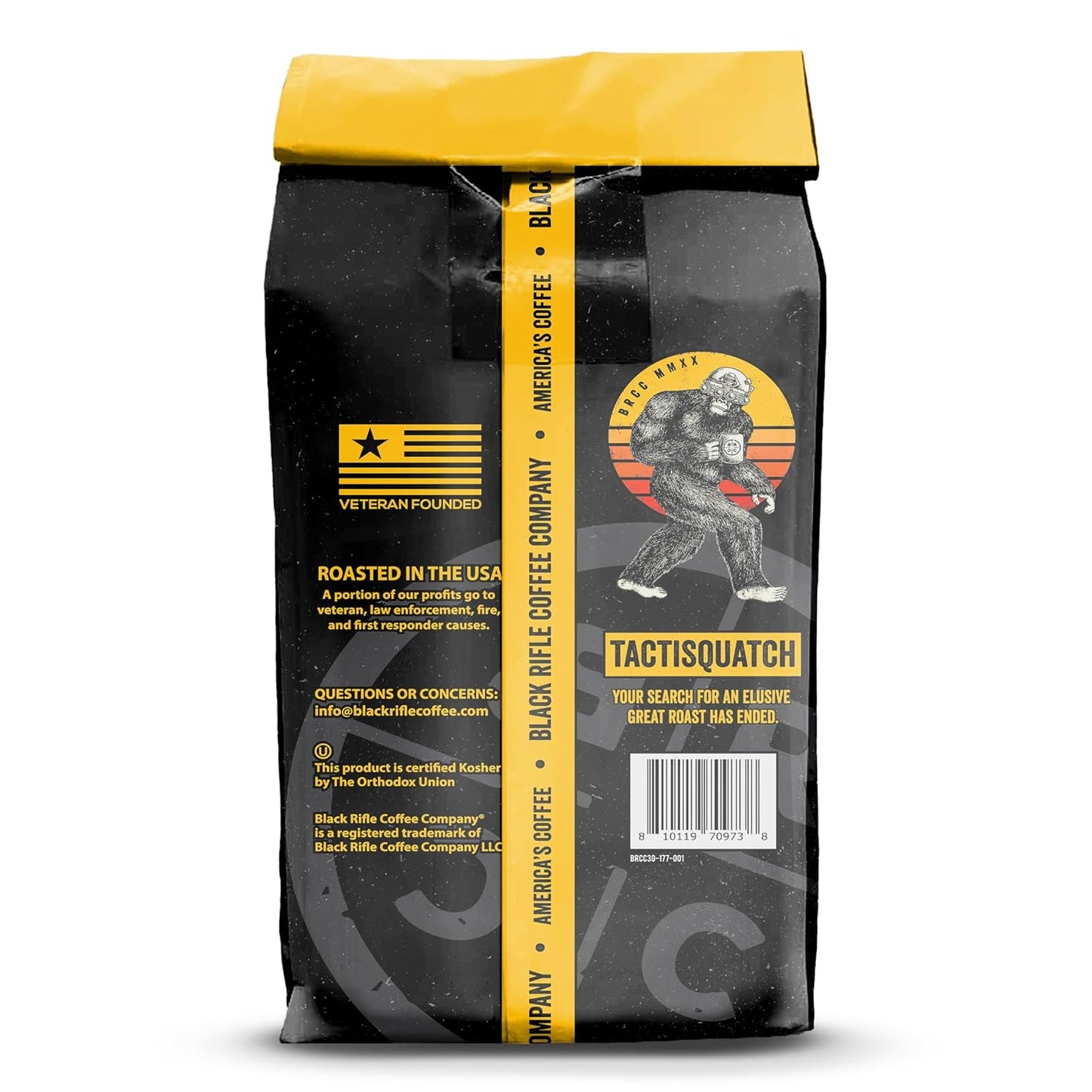 Black Rifle Coffee Company Ground Coffee Dark Roast - Roasted Blend Made from Pure Arabica Beans - Colombian & Brazilian Beans - Veteran Founded & American Made (Tactisquatch, 40oz Bag)