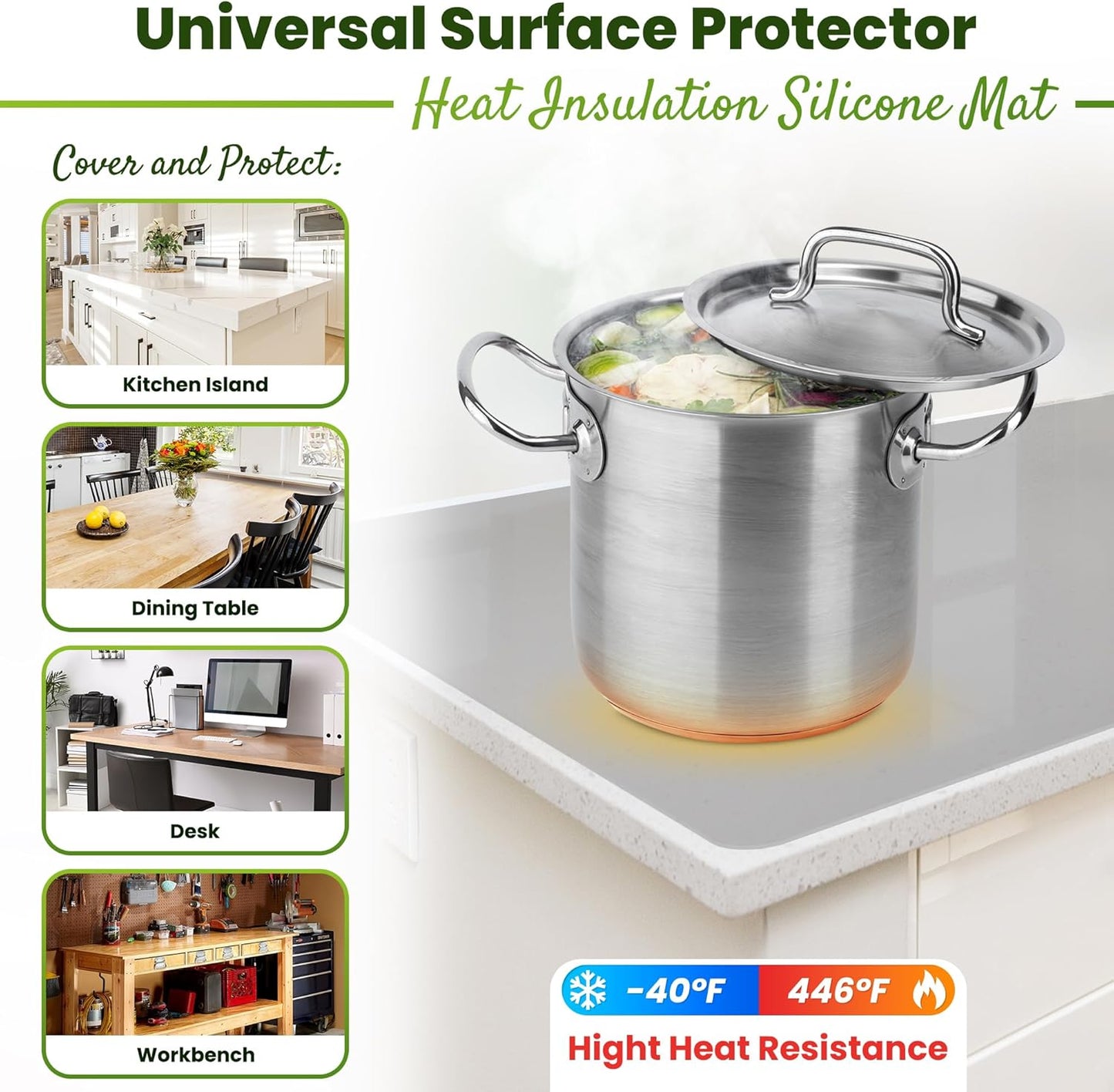 Large Silicone Mat 28" x 20" Thick Heat Resistant, Kitchen Counter Mat Waterproof - Coffee Machine, Glass Top Stove Cover Countertop Protector for Air Fryer, Baking (Semi-Translucent)