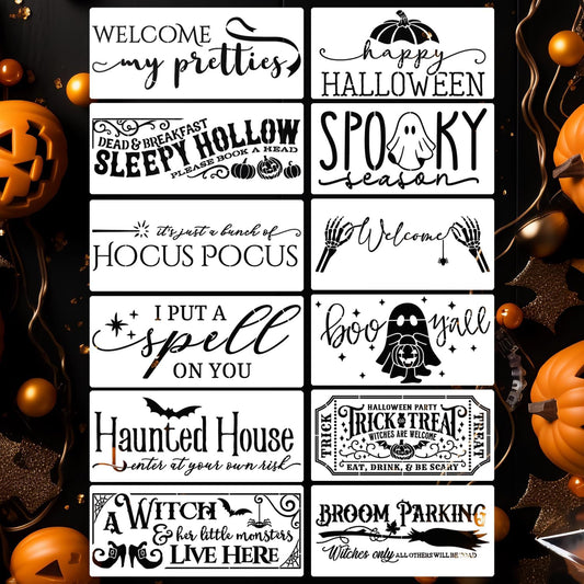 Halloween Stencils for Painting on Wood 14” Halloween Doormat Stencils Boo Hocus Pocus Drawing Templates for Wood Sign Doormats T-Shirt Porch Wreath Decor
