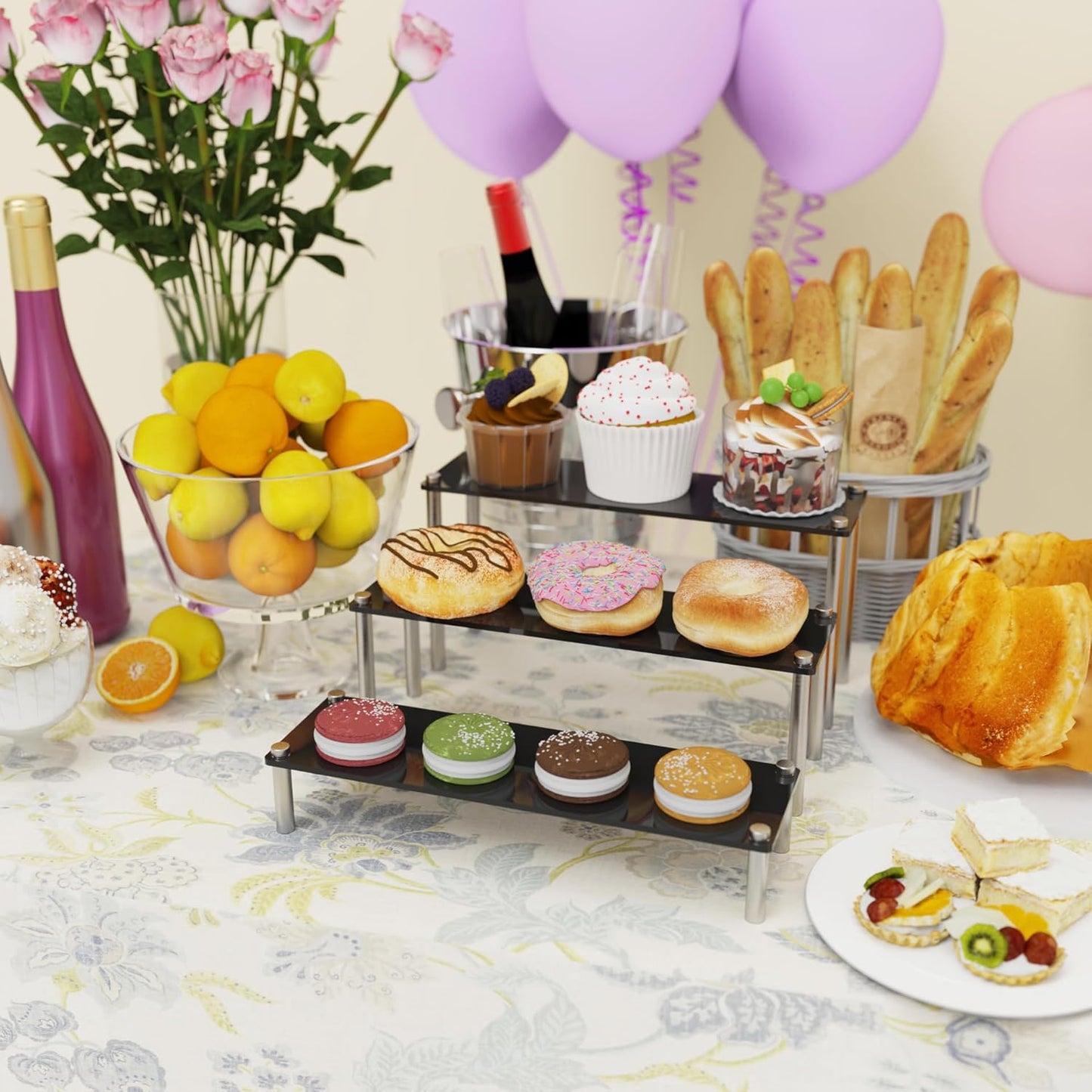 3-Tier Acrylic Display Riser Stand - Clear Organizer for Perfume, Cupcakes, Figures, Desserts, and Party Decoration