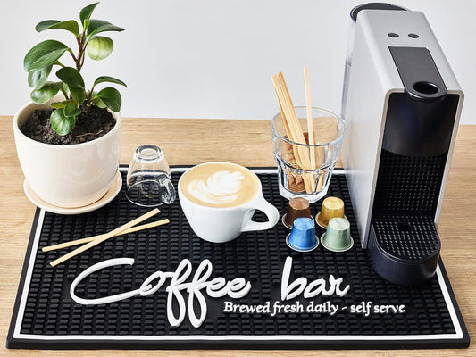 Coffee Bar Mat for Countertop, Large Barista Mat 18x12, Coffee Mat, Kitchen Decor and Accessories Coffee Bar Sign, Durable Kitchen Bartender Mat, Bar Rubber Mat for Home Bar, Cocktail Rubber Mat