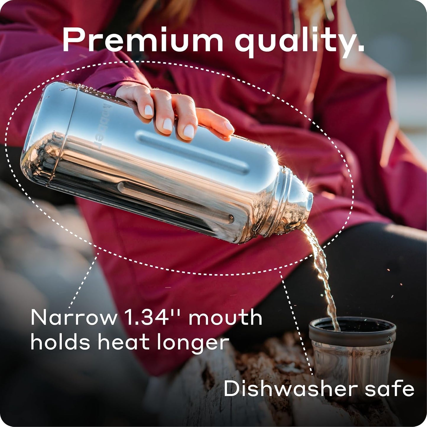 Bobber - 34 oz Vacuum Insulated Stainless Steel Water Bottle with Cup Lid - Dishwasher Safe - Keeps Drinks Hot for 48 Hours and Cold for 72 Hours - Triple Walled Thermo Flask (Glossy)