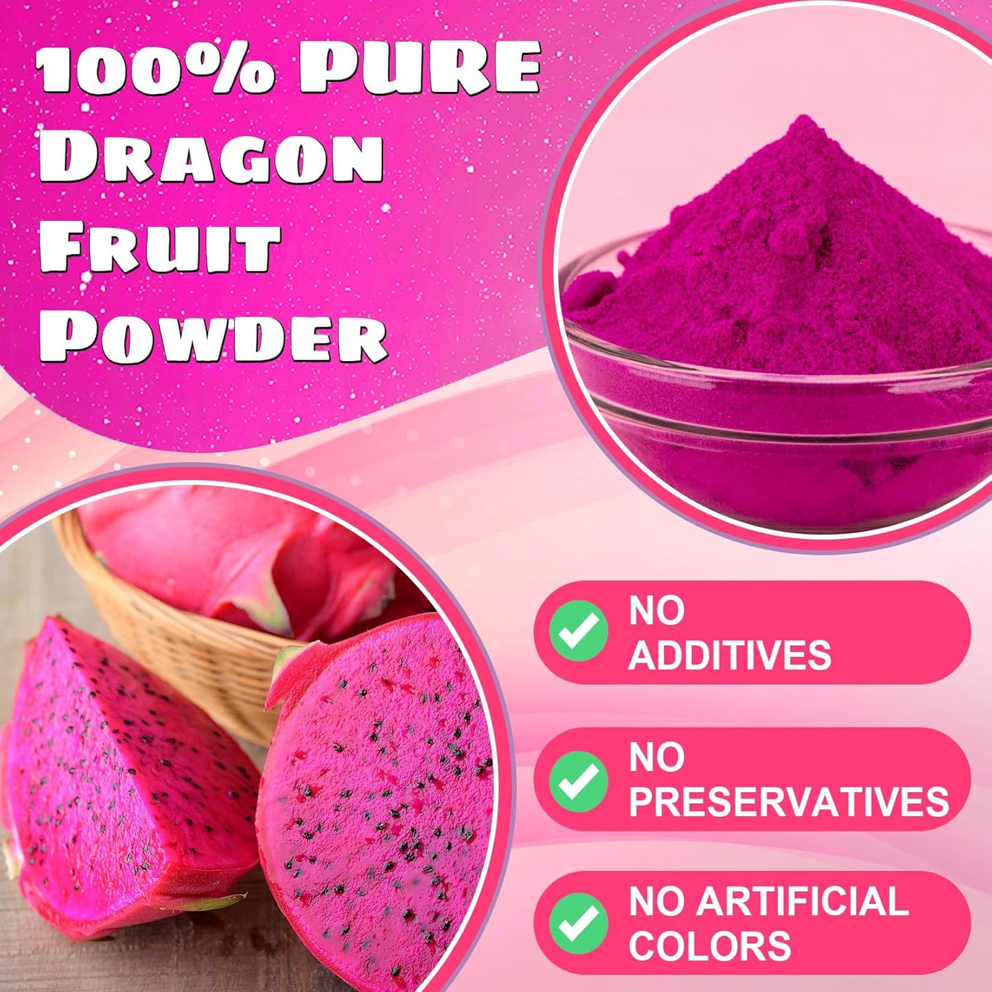 Dragon Fruit Powder - Kiigfood 5.3 oz/150g Natural Fruit Powder, Freeze-Dried Pink Pitaya Powder for Dragon Fruit Syrup, Drink, Baking, Smoothies, Cocktail, Food Coloring - Vegan, Non-GMO, Gluten-Free