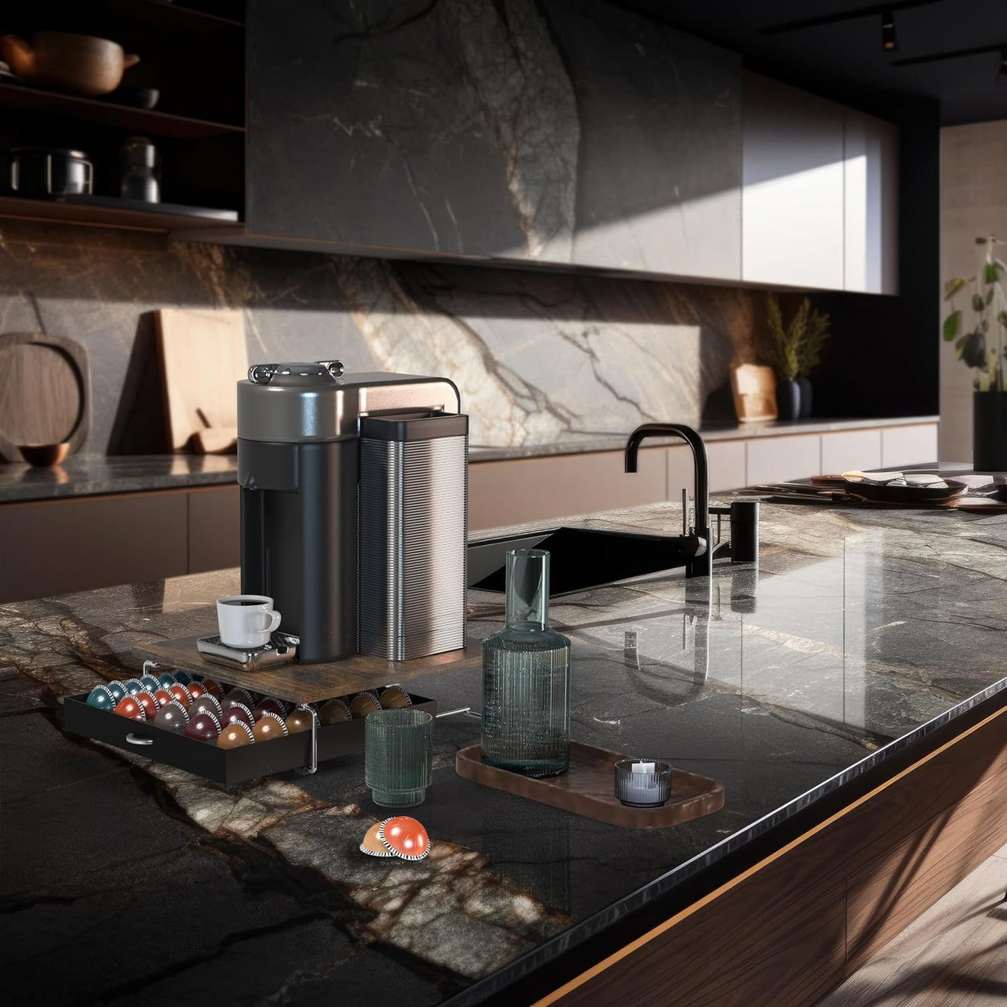 DecoBrothers Supreme Vertuoline Drawer, Holds with 30 Big or 60 Small Vertuoline Pods, Rustic Brown