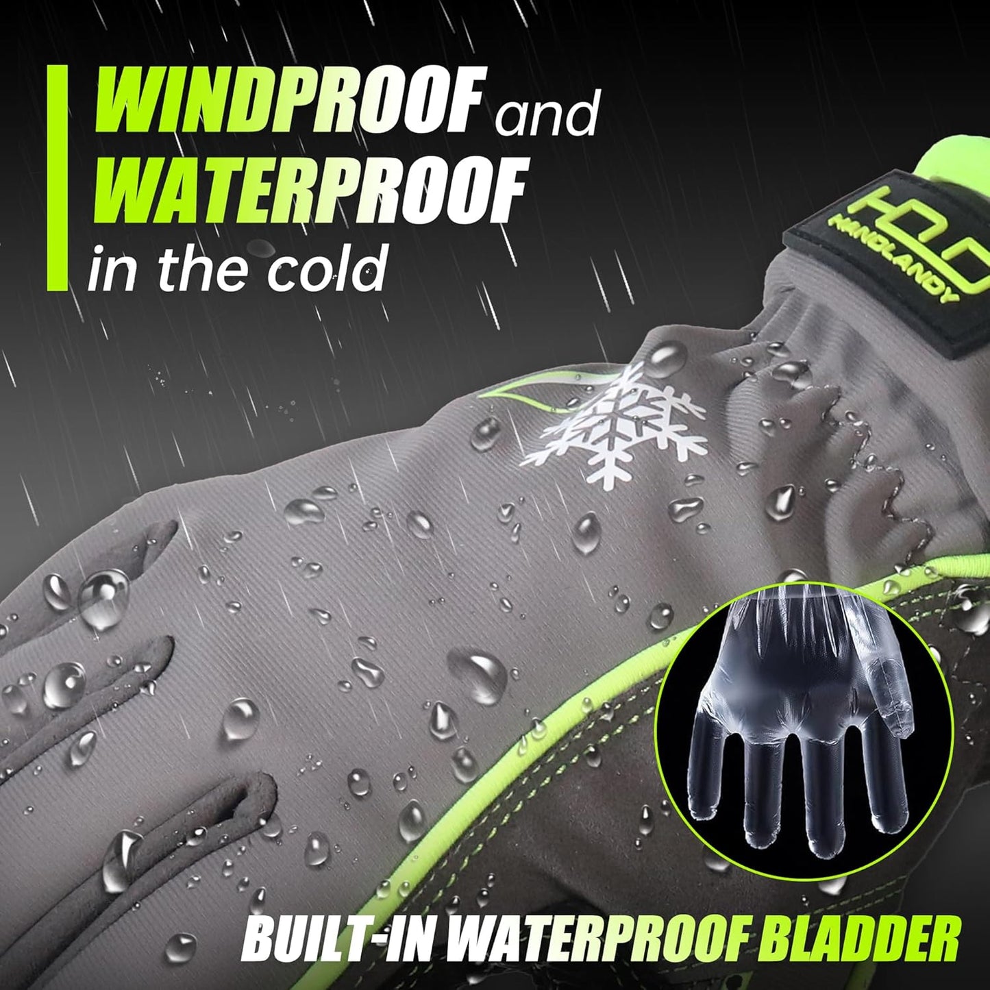 HANDLANDY Waterproof Insulated Work Gloves, 3M Thinsulate Thermal Winter Gloves for Men Women Touch Screen, Warm Ski Snowboard Cold Weather Gloves (Green-men Size, Medium)