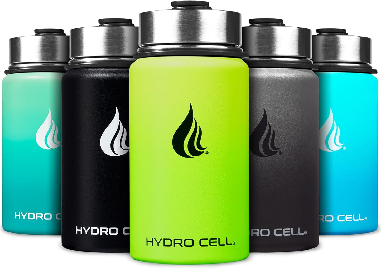 HYDRO CELL Stainless Steel Insulated Water Bottle with Straw - For Cold & Hot Drinks - Metal Vacuum Flask with Screw Cap and Modern Leakproof Sport Thermos for Adults (Neon 14oz)