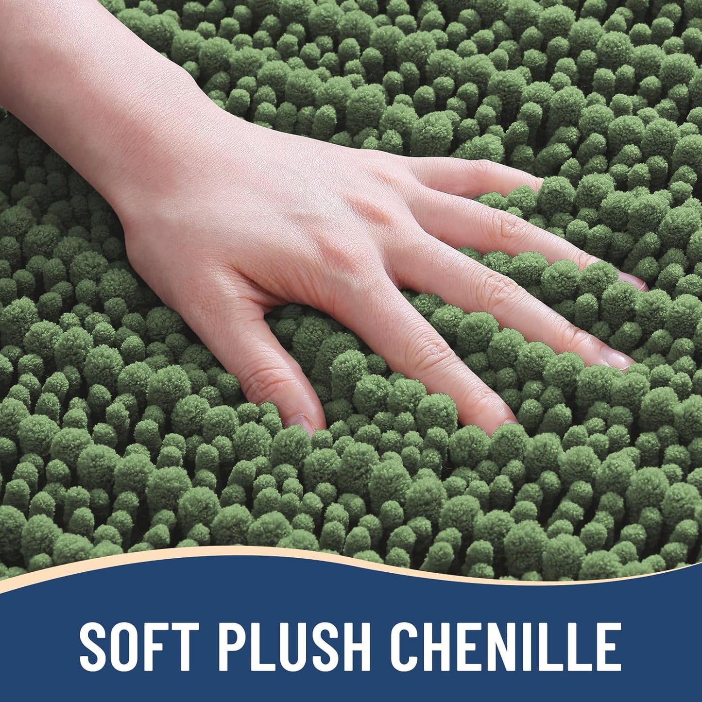 Arotive Luxury Chenille Bathroom Rug Mat, Extra Soft Thick Absorbent Shaggy Bath Rugs, Non-Slip Machine Wash Dry, Plush Bath Mats for Bathroom, Shower and Tub, 34x21, Olive Green