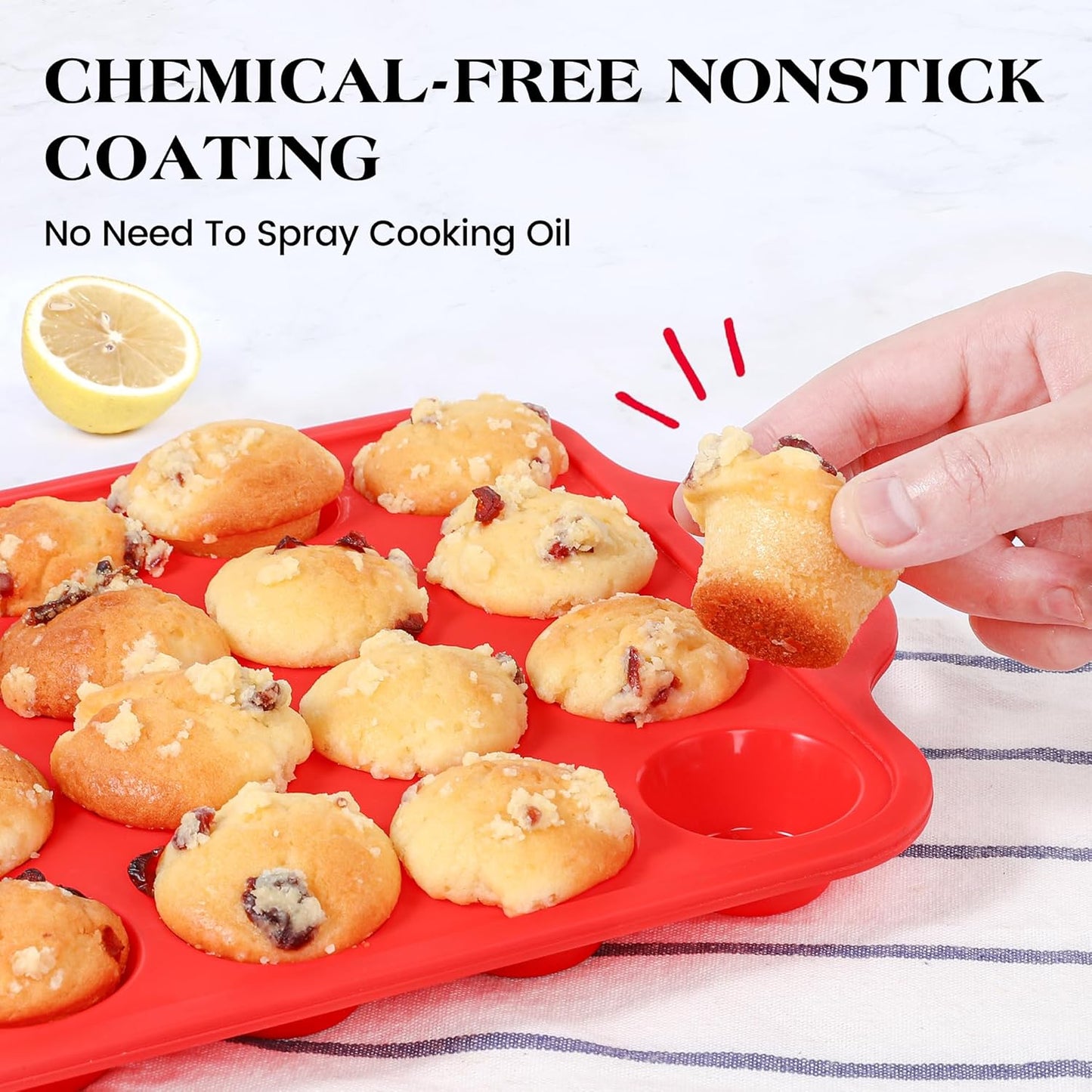 Silicone Mini Muffin Pan With Stainless Steel Reinforced Frame 24 Cups Nonstick Cupcake Molds for Baking Silicone Muffin Tray with Handles(2 Pcs, Red)