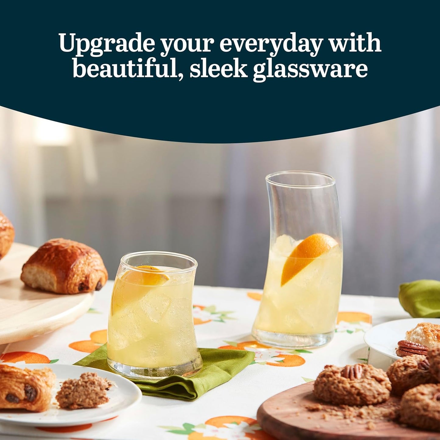 Libbey Swerve Drinking Glasses Set of 16, Dishwasher Safe, Chip Resistant Everyday Drinking Glasses, Fun and Edgy Set of Glasses for Special Events