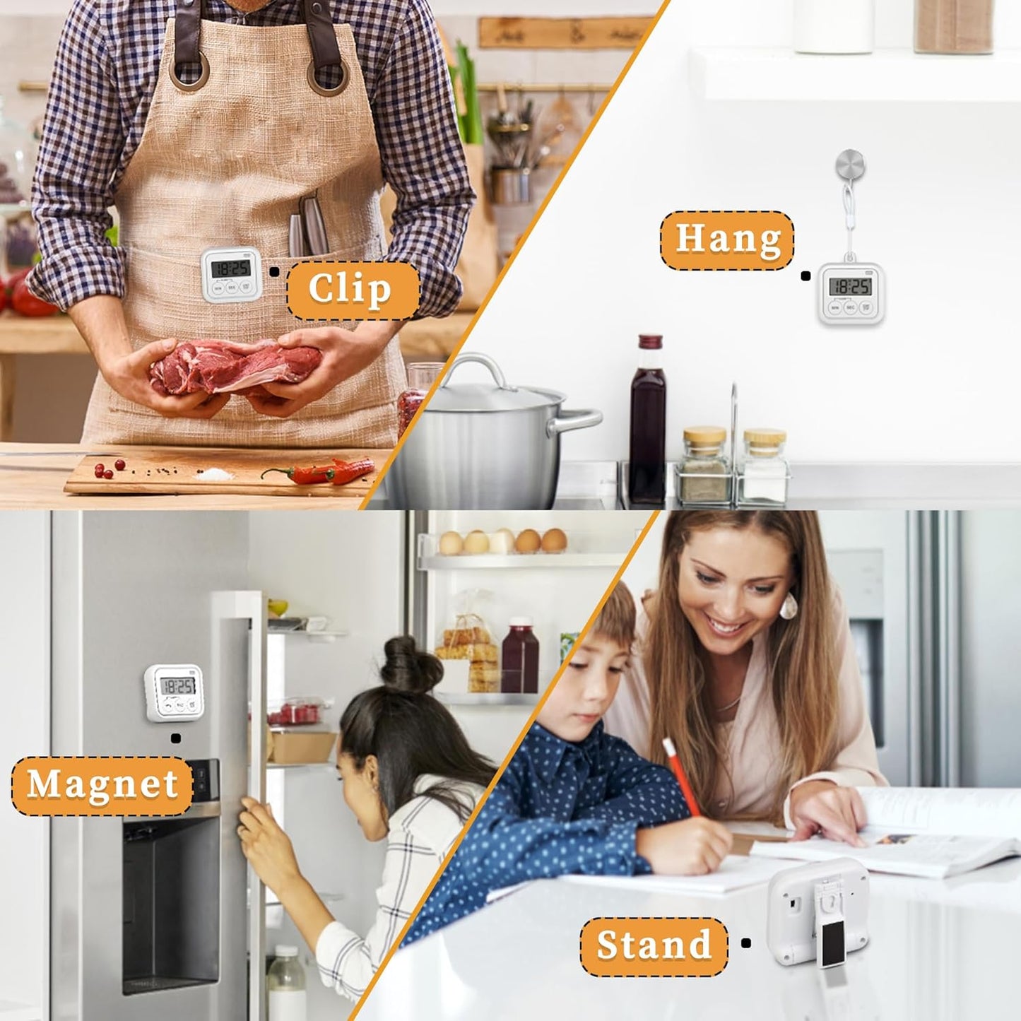 Timer, Kitchen Timers for Cooking Classroom Timer for Kids Teachers Digital Magnetic Timers 2 Pack, White