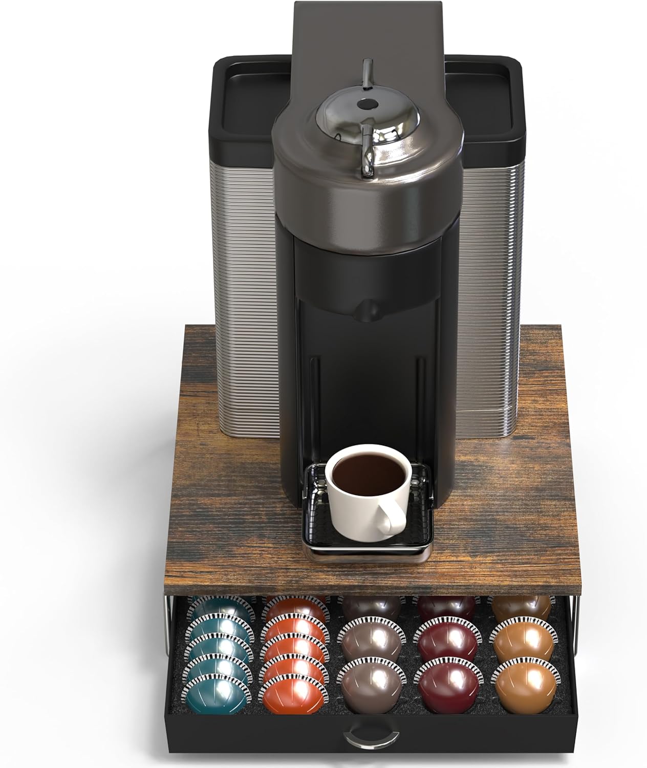 DecoBrothers Supreme Vertuoline Drawer, Holds with 30 Big or 60 Small Vertuoline Pods, Rustic Brown