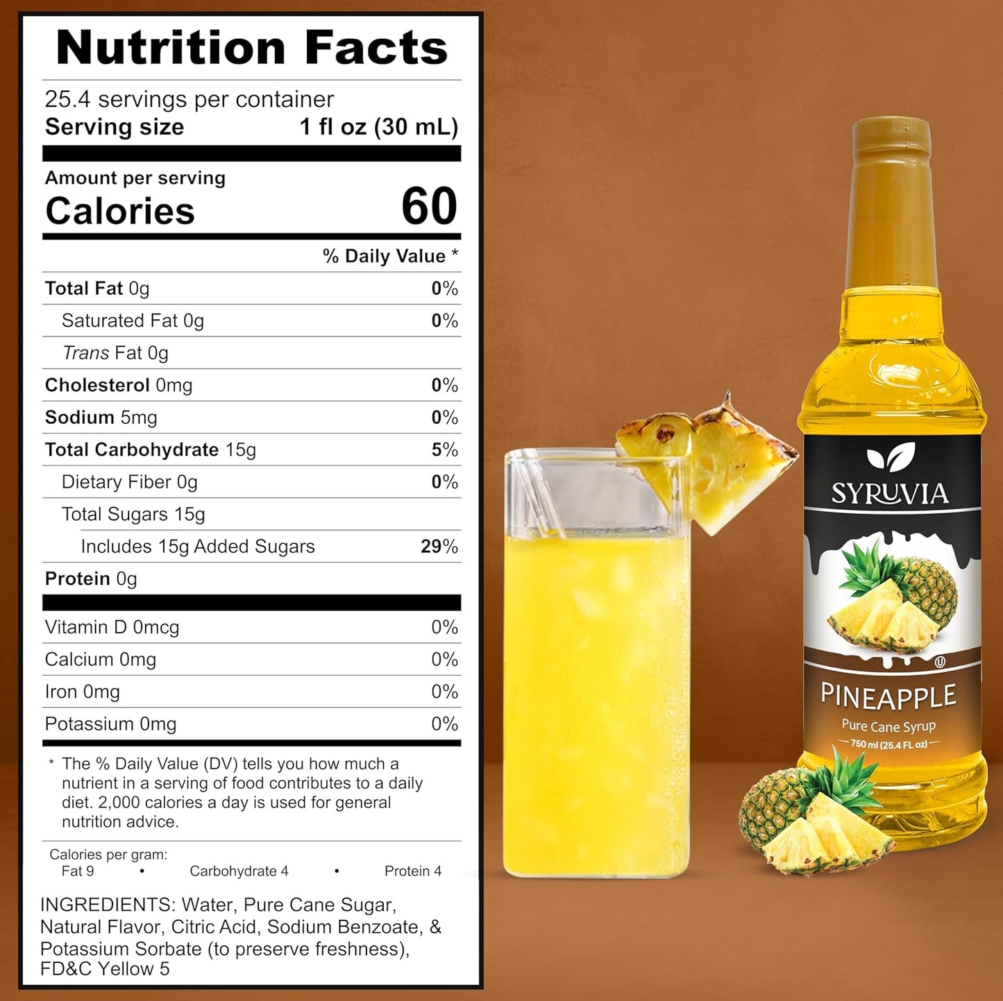 Syruvia Pineapple Syrup for Drinks 25.4 Ounces Pineapple Flavoring Syrup