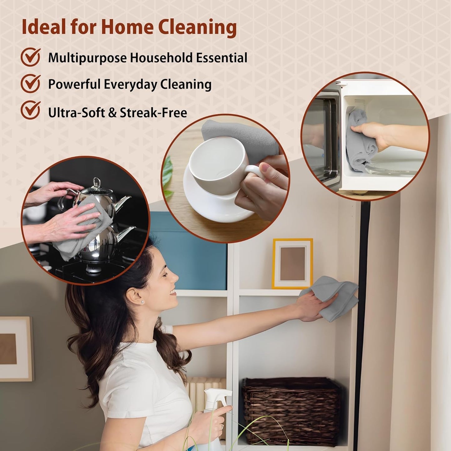 H4N Microfiber Cleaning Cloth Roll, 85 Pack Micro Fiber Wash Cloths for Car, Tear Away Towels, Ultra Absorbent Dish Rags, Non-Abrasive, Reusable and Washable Household Supplies, 11.81" x 11.81", Gray