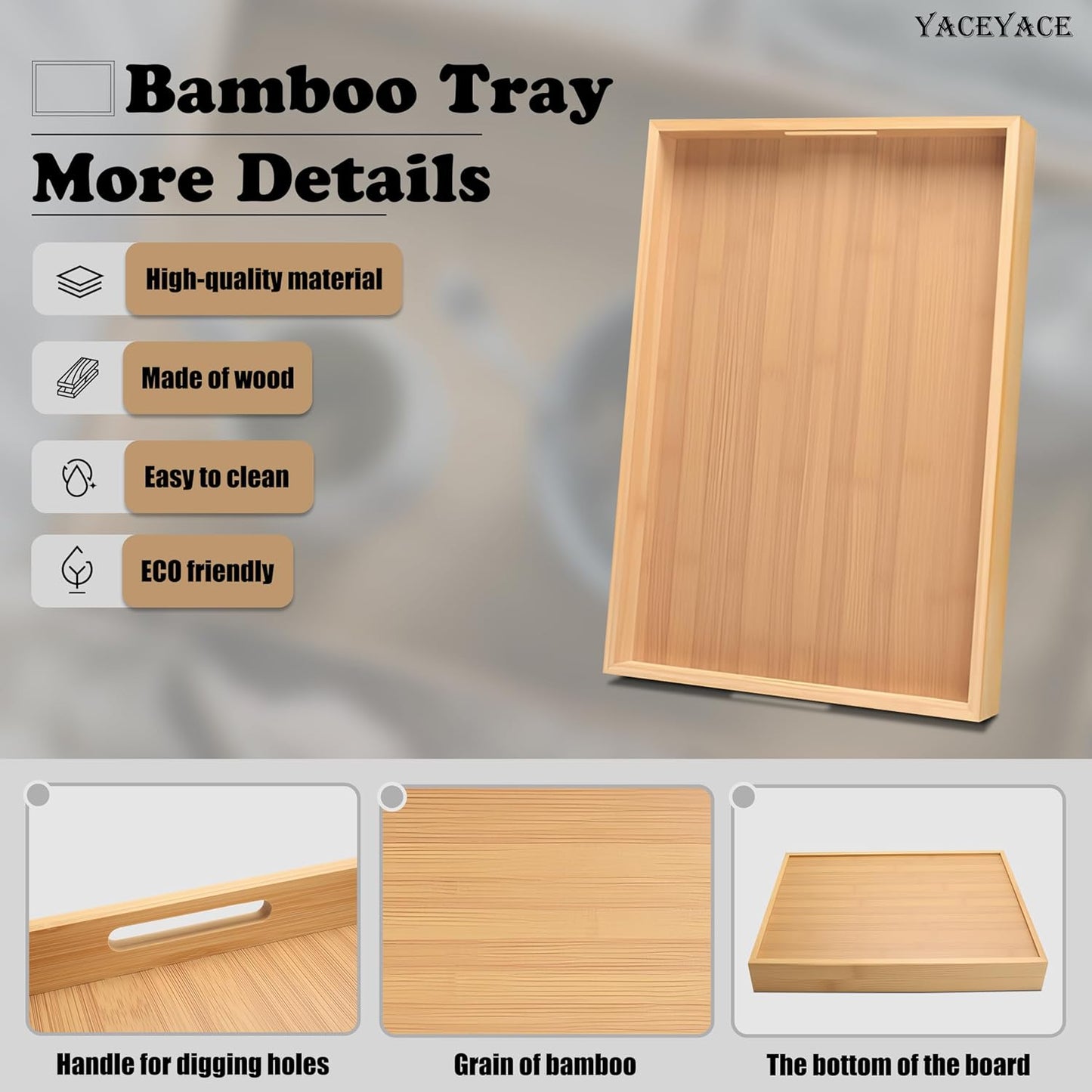 Serving Tray, 13"x8.7"x1.5" Small Bamboo Serving Trays for Party, Coffee Table, Ottoman, Breakfast, Dining, Home Decor, Bathroom, Bar