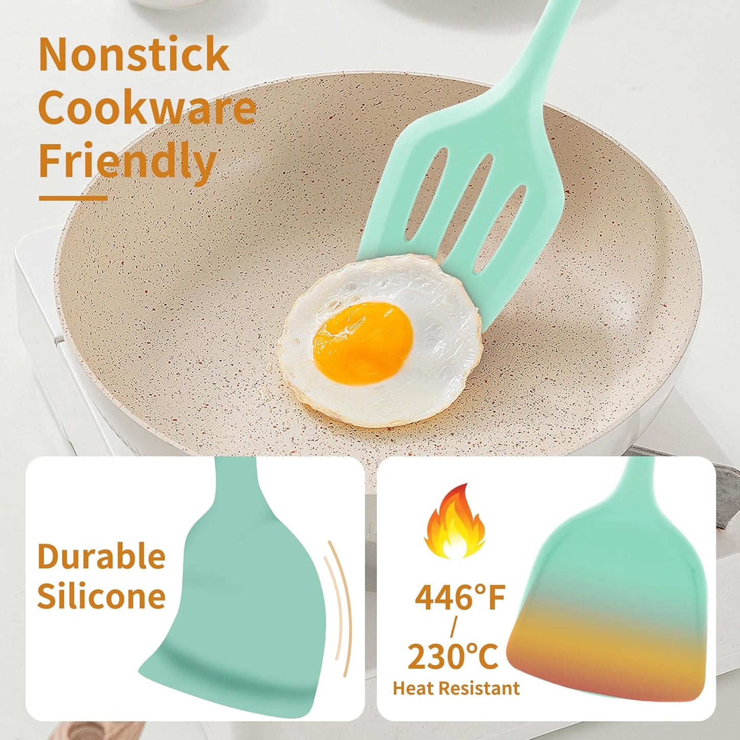 18 Pcs Cooking Utensils Set, Kitchen Utensils Set with Utensil Holder, 446°F Heat Resistant Silicone Spatula Set, Kitchen Gadgets Tools Set for Nonstick Cookware BPA FREE