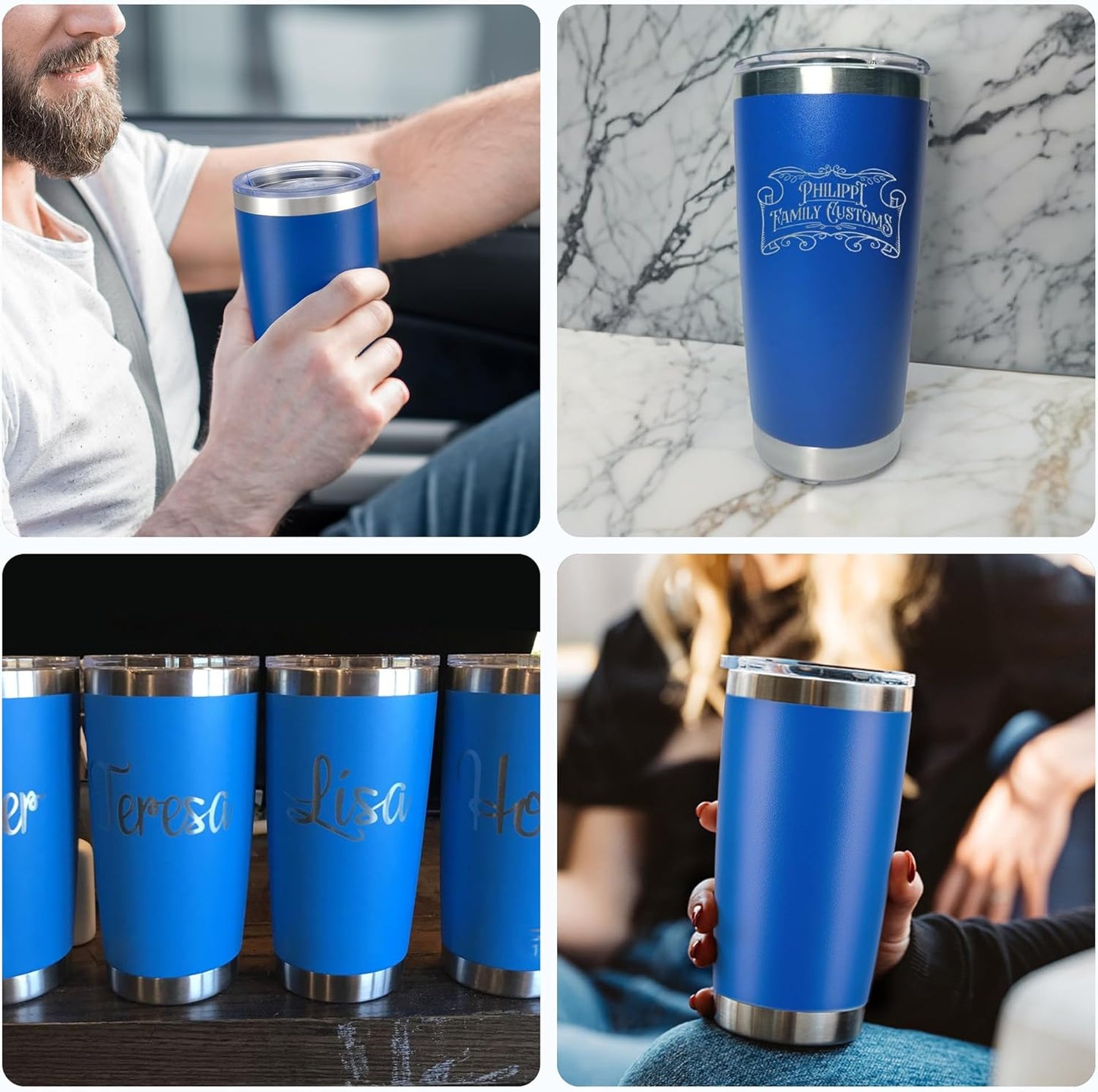 OMTech 20oz Tumblers Bulk, 6pc Stainless Steel Tumbler Set with Lid & Straw, Double Wall Vacuum Insulated Mug for Laser Engraver, Travel Coffee Mug for Hot & Cold Drinks, Navy Powder Coated Cup