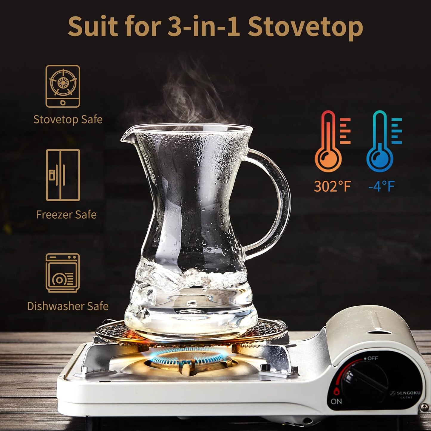 Unbreakable - Pour Over Coffee Maker with Permanent Stainless Filter 32 fl oz, Thickened Heat-Resistant Borosilicate Glass Dripper Coffee Brewer, Stovetop Safe