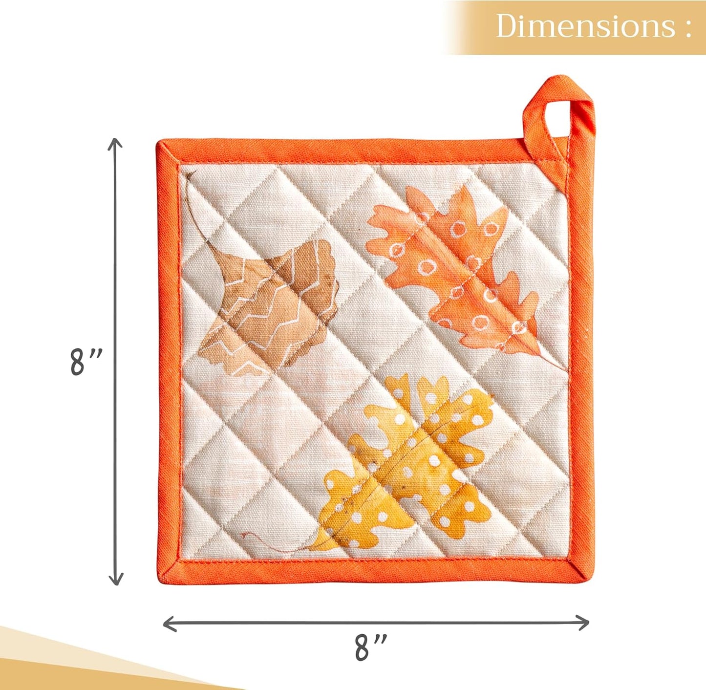 Maison d' Hermine Pot Holders 100% Cotton Heat Resistant Potholders 8" x 8" Hot Pads with Loop BBQ, Cooking, Baking, Grilling, Kitchen, Handling Hot Pans (Pack of 1, Colors of Autumn)