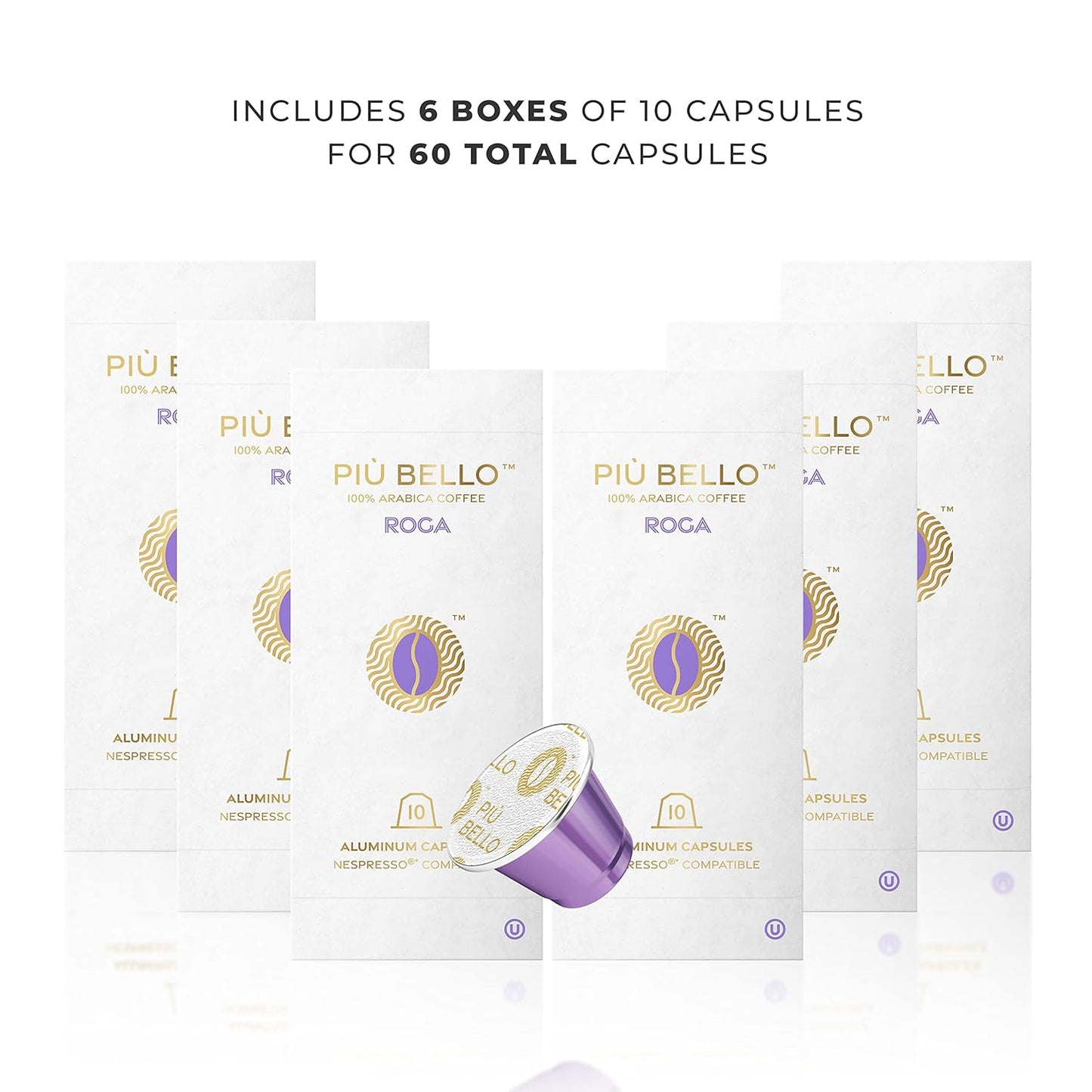 Piu Bello Roga Espresso Coffee Pods for Nespresso Original Machines – Compatible Capsules Pack – Rich & Balanced Taste – Strong Italian Espresso Flavor – Kosher Certified (60 Count, Single Flavor)