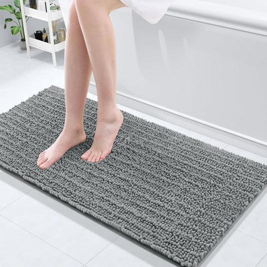 Arotive Luxury Chenille Bathroom Rug Mat, Extra Soft Thick Absorbent Shaggy Bath Rugs, Non-Slip Machine Wash Dry, Plush Bath Mats for Bathroom, Shower and Tub, 47x17, Grey