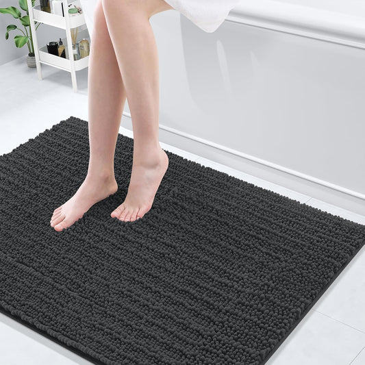 Arotive Luxury Chenille Bathroom Rug Mat, Extra Soft Thick Absorbent Shaggy Bath Rugs, Non-Slip Machine Wash Dry, Plush Bath Mats for Bathroom, Shower and Tub, 44x32, Dark Grey