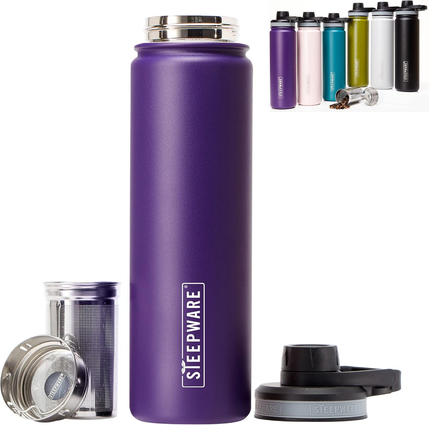 The Tea Spot Steepware Tea Tumbler, Tea Thermos, 22oz, Violet- Travel Bottle with Tea Infuser for Loose Leaf Tea or Iced Coffee - Sleek Double-Walled Insulated Bottle