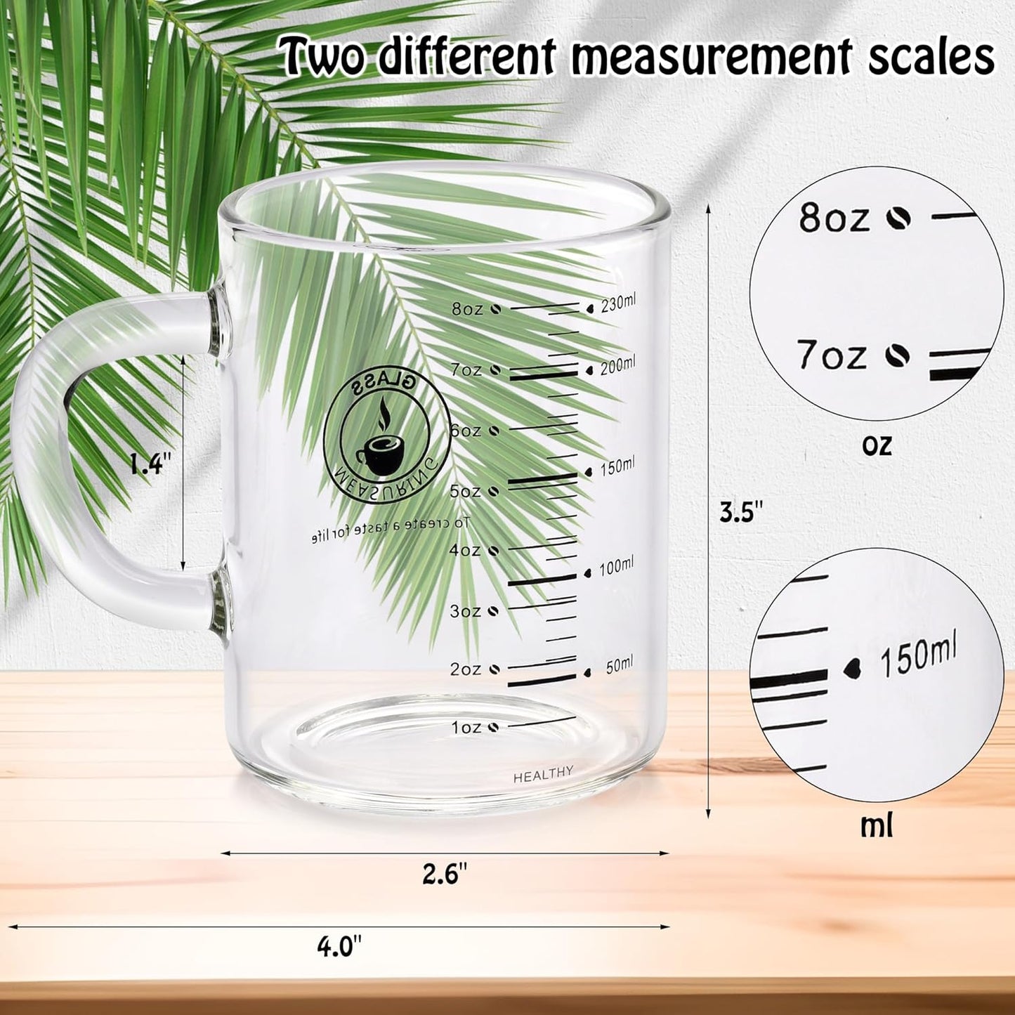 8oz Borosilicate Glass Measuring Cup with Spout Heat&Cold Resistant, Precise oz/ml Measurements, Drip Free Pouring for Kitchen, Baking, Coffee & Lab Easy to Clean Durable & Non-Toxic (Colourful-A)