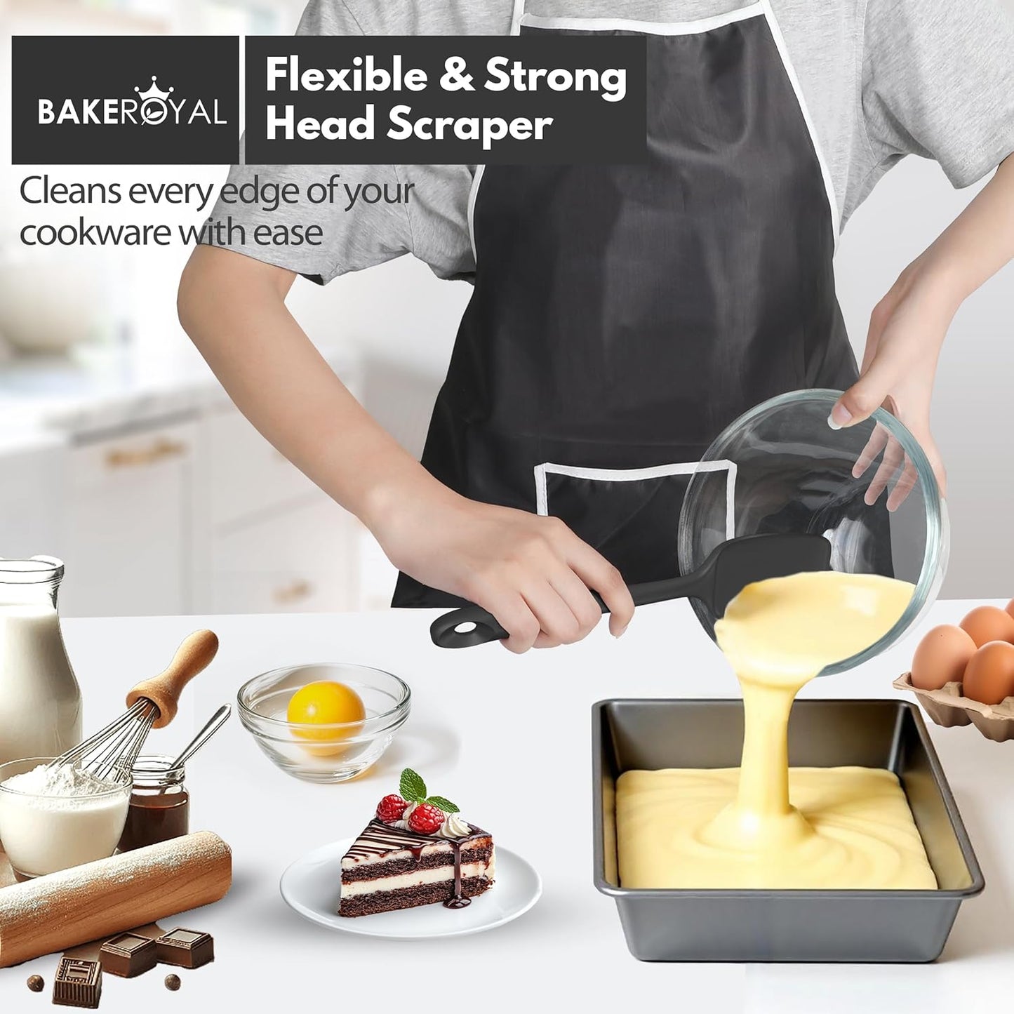 Silicone Spatula Set - 4-Piece Rubber Spatulas Silicone Heat Resistant 600°F for Everyday Task - Seamless Design Kitchen Spatulas for Nonstick Cookware - Black