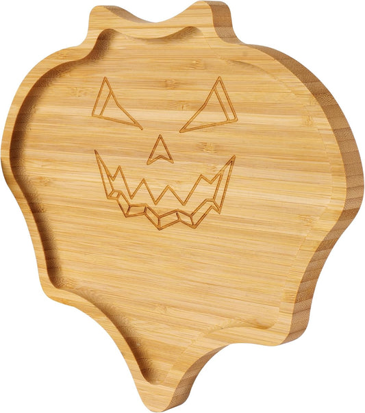 TJ POP Halloween Bat-Shaped Bamboo Serving Tray - 10"x9" Spooky Bat Snack Dessert Platter, Eco-Friendly Natural Wooden Charcuterie Board for Candy, Cookies, Appetizers, Party Decor & Festive Feasts