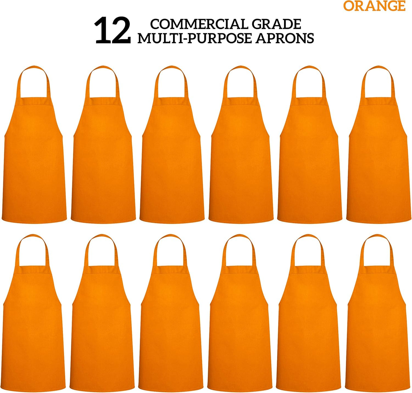GREEN LIFESTYLE 12 Pack Professional Chef Apron – Grilling Aprons for Men, Waterproof Cooking Apron for BBQ, Work or Restaurant Use, Kitchen Aprons for Women – Orange, No Pockets
