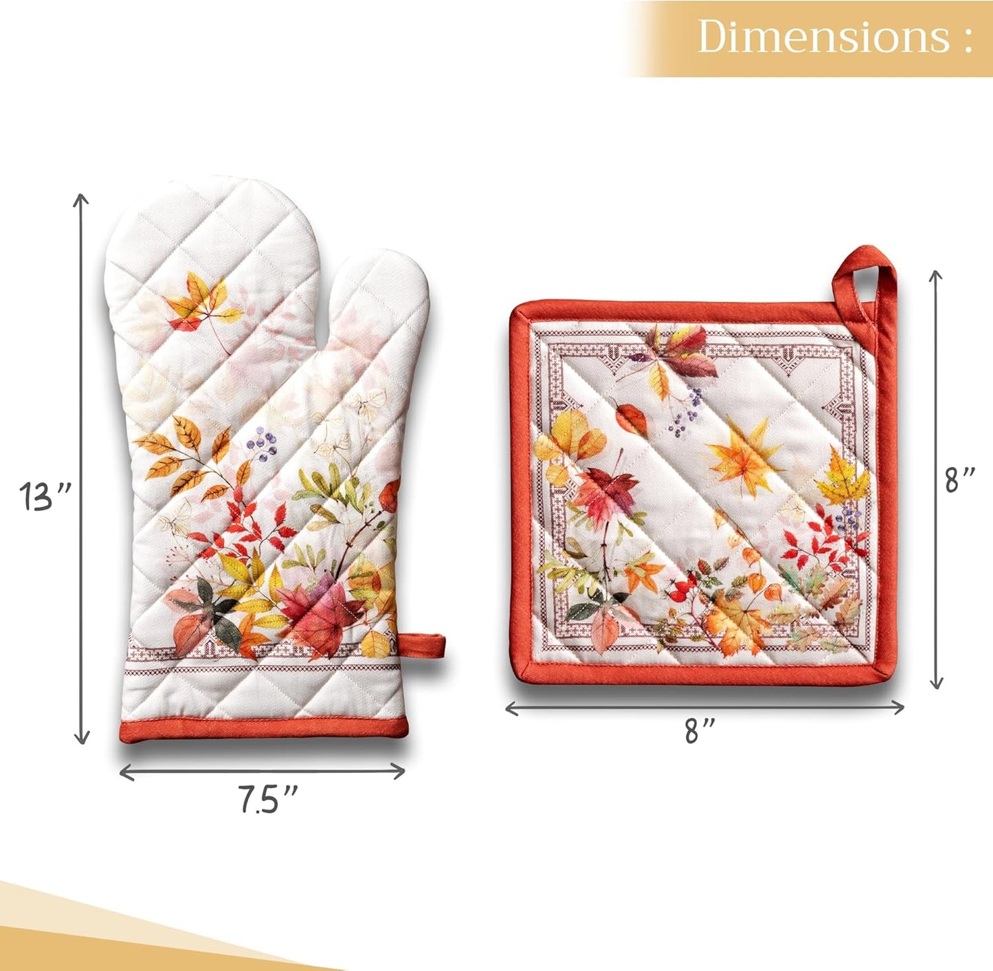 Maison d' Hermine 100% Cotton Oven Mitt & Pot Holder Set (7.5"x13" & 8"x8") Heat Resistant BBQ Cooking Gloves with Loop, Baking, Grilling, Kitchen, Handling Hot Pans (Amarante)