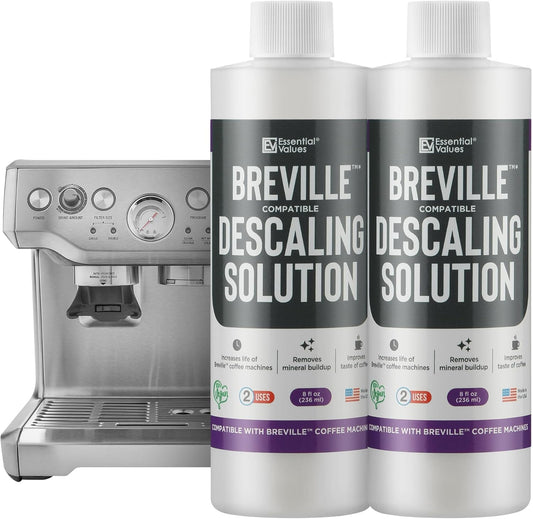 Essential Values Descaling Solution Compatible with Breville - Coffee Pot Cleaner and Descaler - Descaler Specially Formulated for Breville Coffee Machines - 12 Month Supply 2-Pack