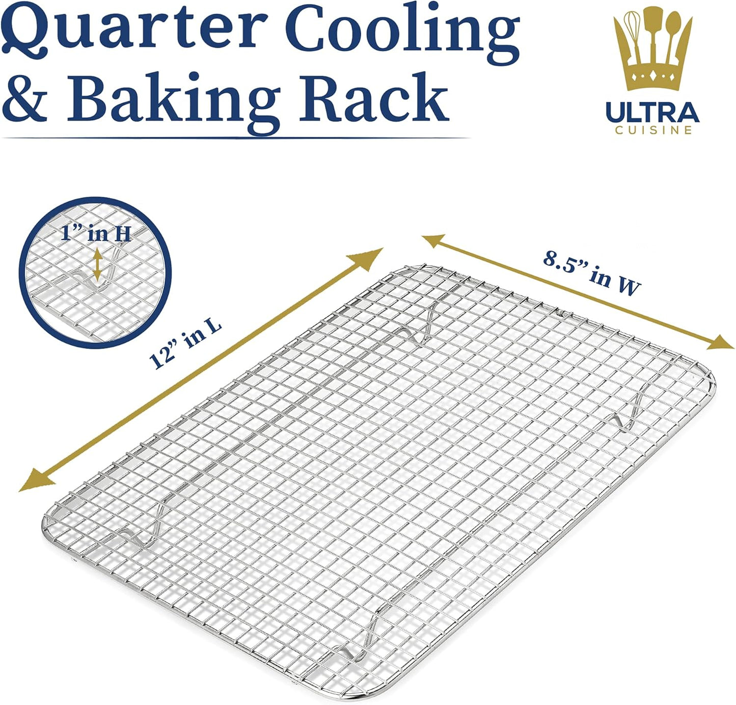 Ultra Cuisine Heavy Duty 100% Stainless Steel Cooling Rack for Cooking and Baking - Baking Rack & Wire Cooling Rack - Fits Half Sheet and Quarter Sheet Pans - 11.5''x16.5'' and 8.5''x12''