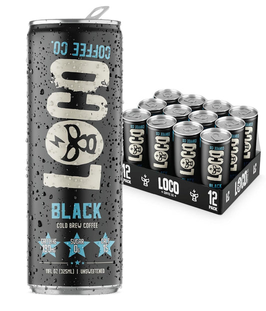 Loco Coffee Black Cold Brew 11 Ounce Can, 12 Count | Zero Sugar, 190mg Caffeine | Gluten Free and Dairy Free | Low Calorie Iced Coffee